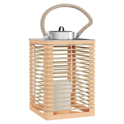 Pure Garden 50-LG1085 Solar Powered LED Outdoor/Indoor Flickering Flameless Candle Lantern Decorative Light with Rope Accents (Natural)