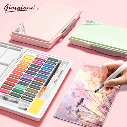 Giorgione Macarons Solid Watercolor Pigment Set 24/36/48 Colors Children Packing Portable With Water Brush Hook Art Supplies